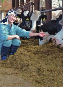 Koshio talking softly to cows (in Nakashibetsu town, Hokkaido) 