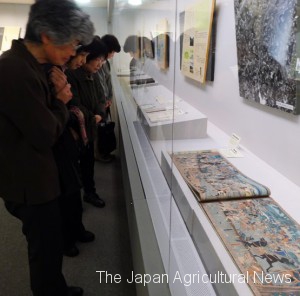 Visitors watching Nishikie (brocade picture), which was used to tell stories to children (provided by Ohara Yugaku Museum)