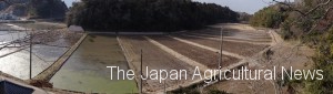 Panoramic view picture of the land consolidation that Yugaku Ohara guided (provided by the Memorial, Asahi City, Chiba Prefecture)