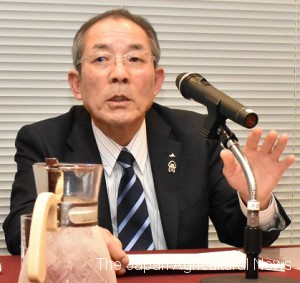 JA-ZENCHU Chairman Toru Nakaya responds to reporters’ questions after giving a speech on food security in Tokyo’s Chiyoda Ward on Dec. 12.